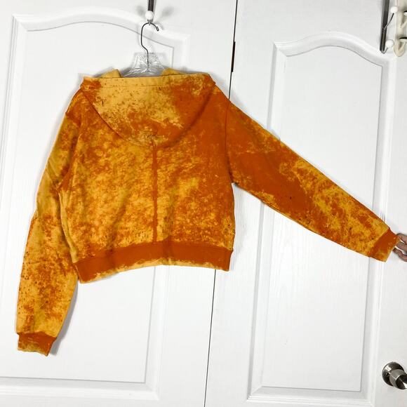 NWOT COTTON CITIZEN Hoodie L Orange Yellow Acid-Wash Tie-Dye Distress Long-Slev - Picture 2 of 13